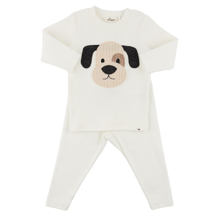 oh baby! Puppy Face Applique L/S 2PC Set - Cream