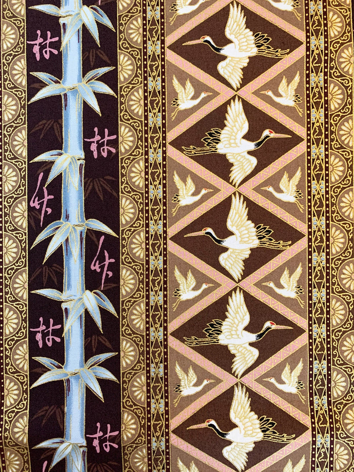 QH Textiles - SALE Diamond Cranes in Hanabi - Brown Pink Gold