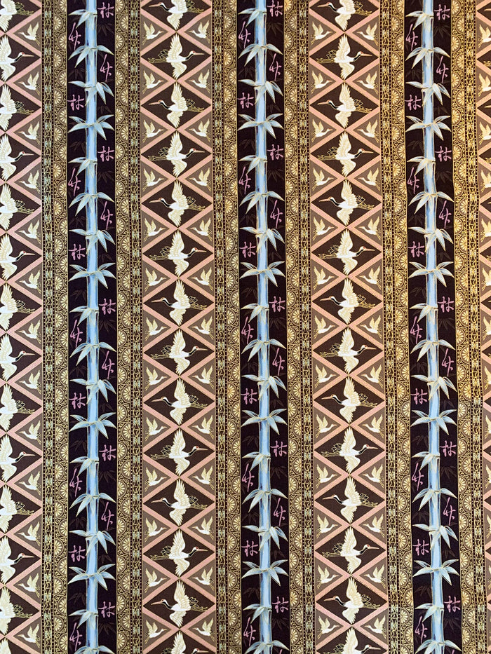 QH Textiles - SALE Diamond Cranes in Hanabi - Brown Pink Gold