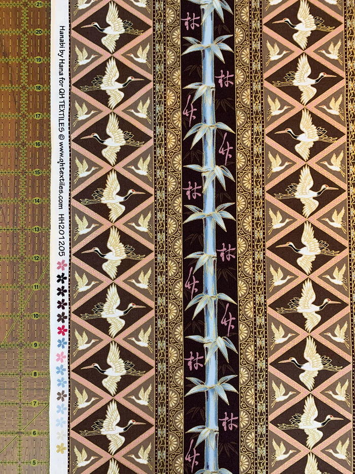 QH Textiles - SALE Diamond Cranes in Hanabi - Brown Pink Gold