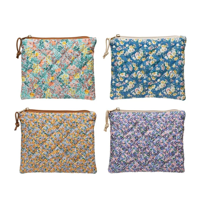 Quilted floral chintz zip pouch — elegant accessory bag, gift for her