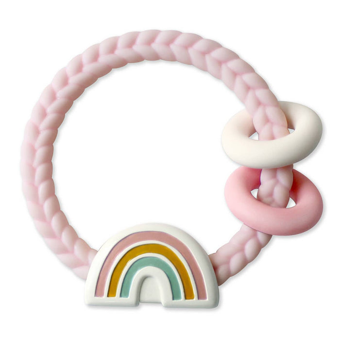 Rainbow pink Ritzy rattle teether — fun colorful baby toy, baby shower gift