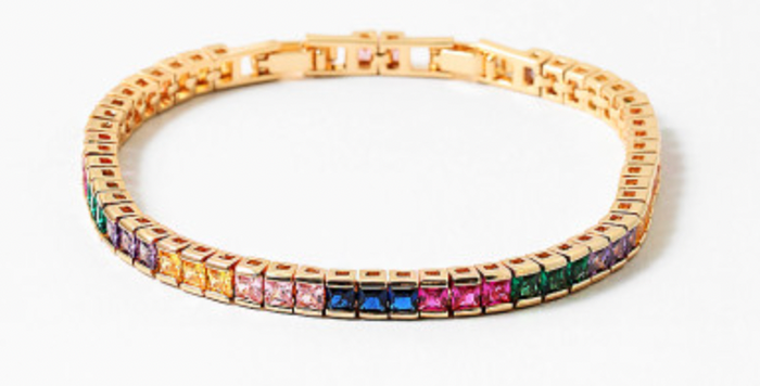 Rainbow tennis bracelet — colorful fun jewelry, birthday and holiday gift for her