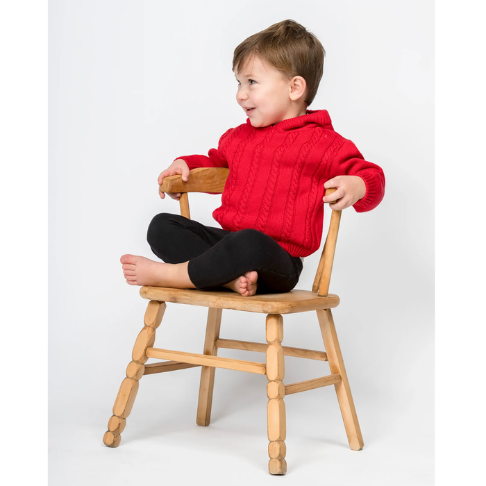 Red cable zip back hooded sweater — personalized with embroidered monogram, baby clothing gift