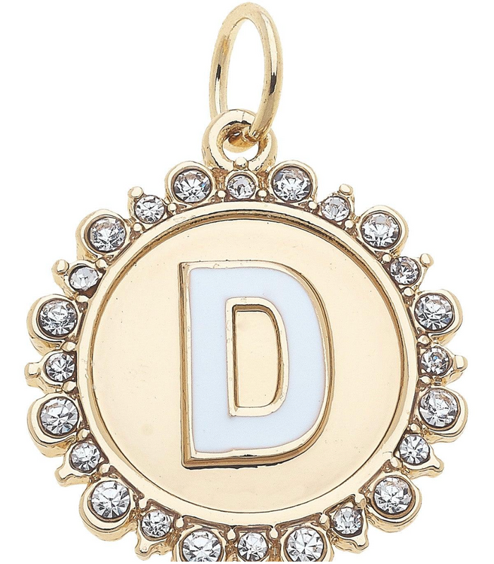 Rhinestone Studded Enamel Letter Disc Charm