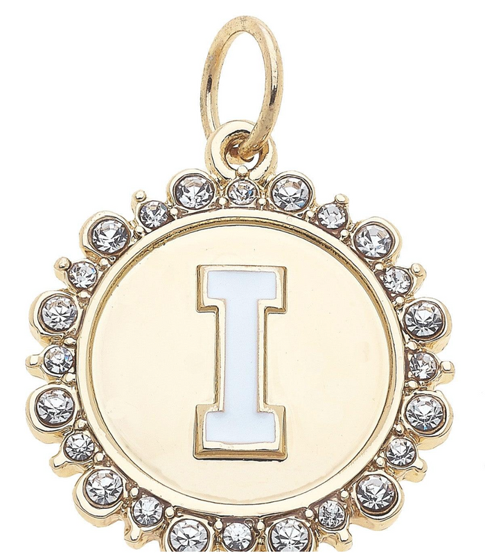 Rhinestone Studded Enamel Letter Disc Charm