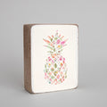 Rustic block pink floral pineapple design — personalized coastal home decor