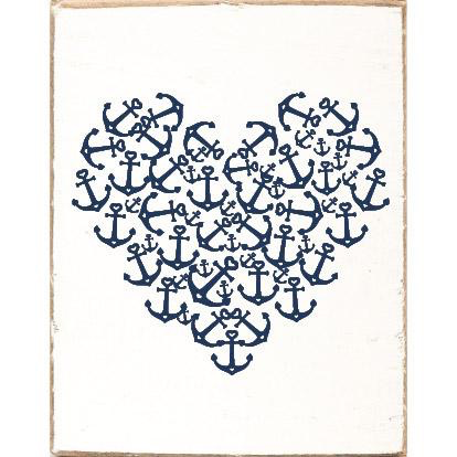 Rustic block with anchor heart design — personalized coastal home decor