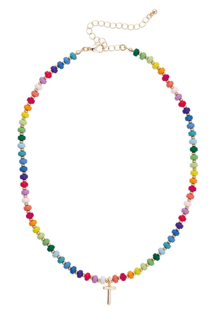 Ruthie Rainbow Beaded Mini Initial Children's Necklace