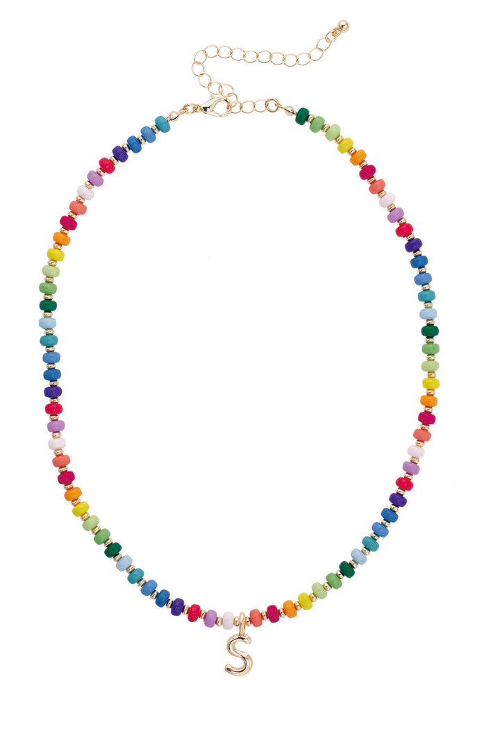 Ruthie Rainbow Beaded Mini Initial Children's Necklace