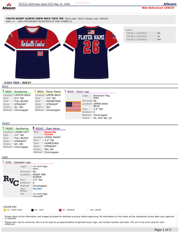 RVCLL Baseball Jersey - 2026