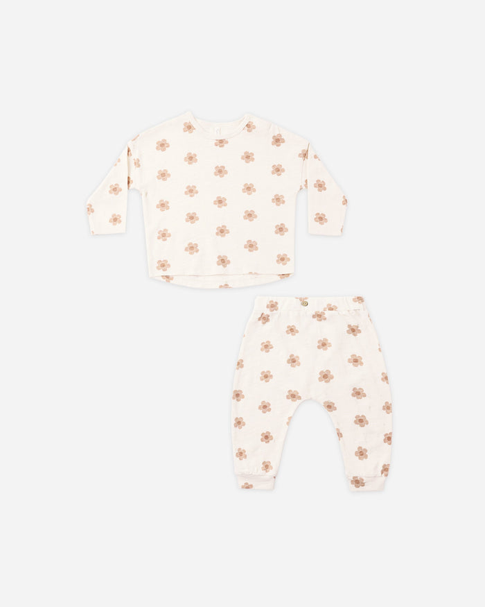 Rylee & Cru Long Sleeve Tee + Pant Set Pink Daisies