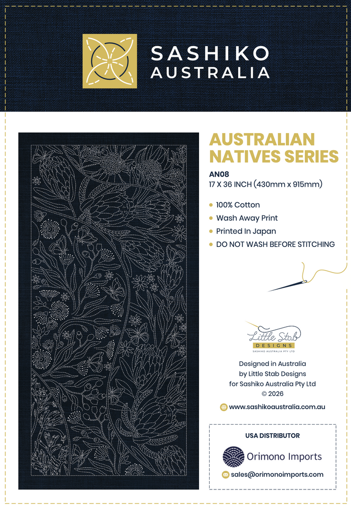 Sashiko Australia - Australian Native Flowers - Navy