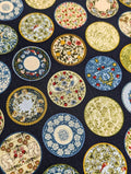 Senyo - Art Nouveau Plates Cotton Fabric - Dark Blue