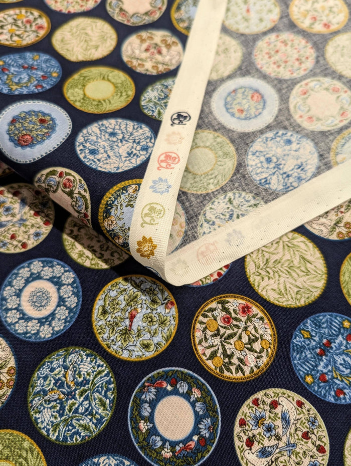 Senyo - Art Nouveau Plates Cotton Fabric - Dark Blue