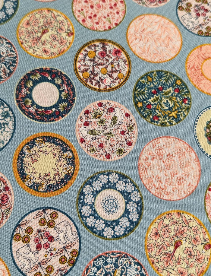 Senyo - Art Nouveau Plates Cotton Fabric - Light Blue