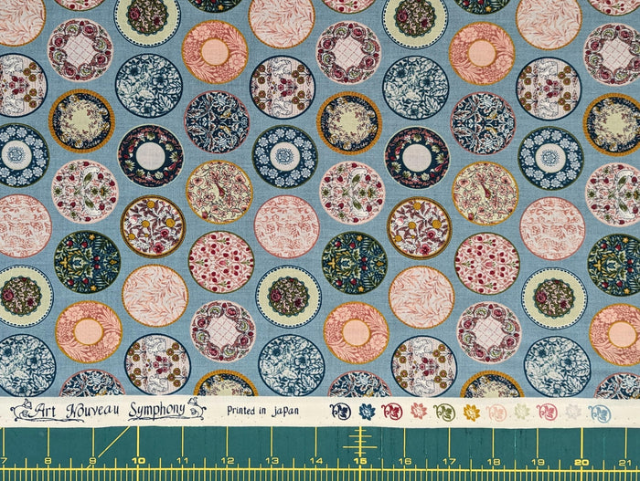 Senyo - Art Nouveau Plates Cotton Fabric - Light Blue