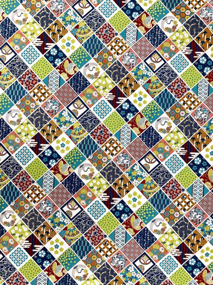 Senyo - Golden Flower Story Cotton Fabric - Green White