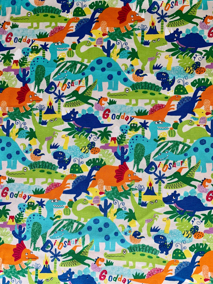 Senyo - SALE Happy Cloth Dinosaurs Cotton Oxford - White