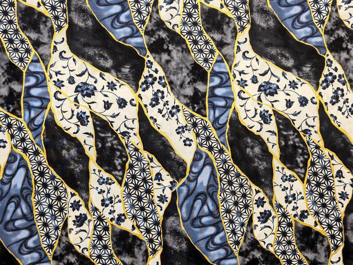 Senyo - Patterned Golden Kintsugi Cotton Fabric - Black