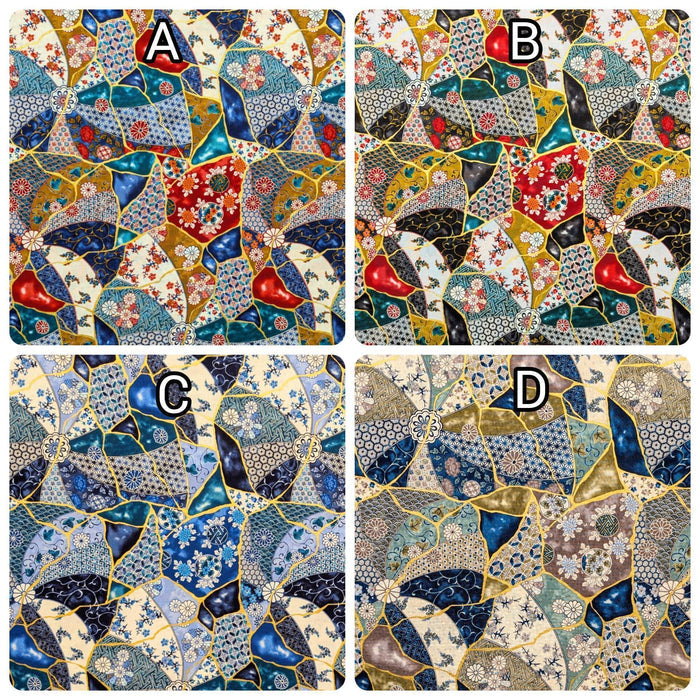Senyo - Patterned Kintsugi Collage Cotton Fabric - Blue and White