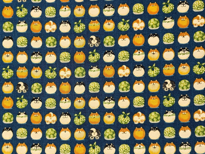 Senyo - Shibas With Furoshiki Cotton Fabric - Navy Blue