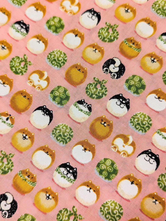 Senyo - Shibas With Furoshiki Cotton Fabric - Pink