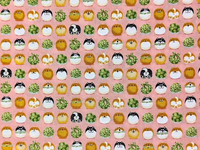 Senyo - Shibas With Furoshiki Cotton Fabric - Pink