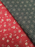 Sevenberry - Double Sided Cherry Blossom and Asanoha Star Cotton Dobby - Red Black