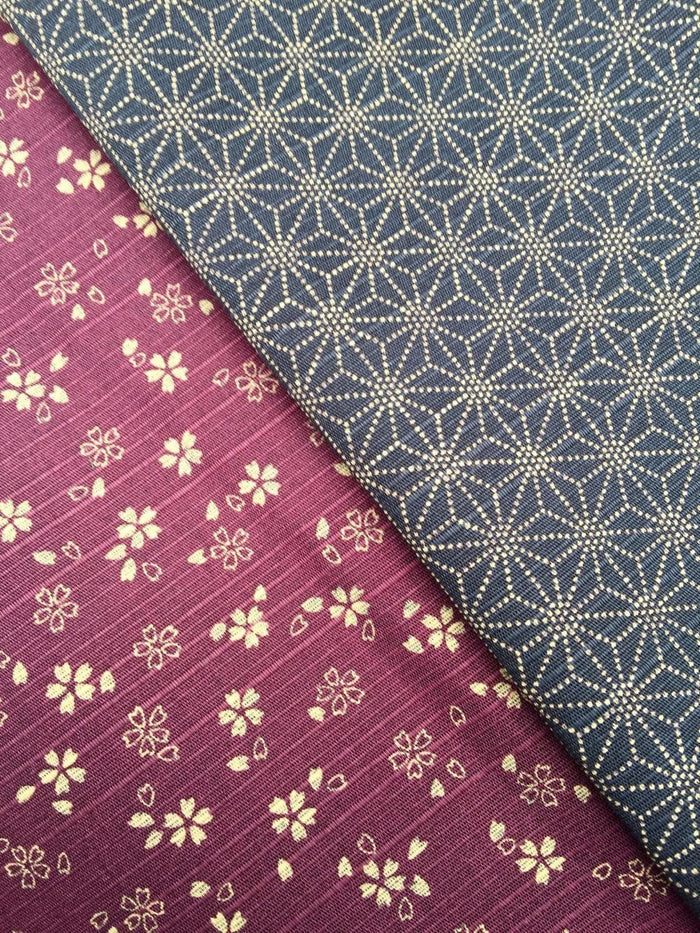 Sevenberry - Double Sided Cherry Blossom and Asanoha Star Cotton Dobby - Plum Navy