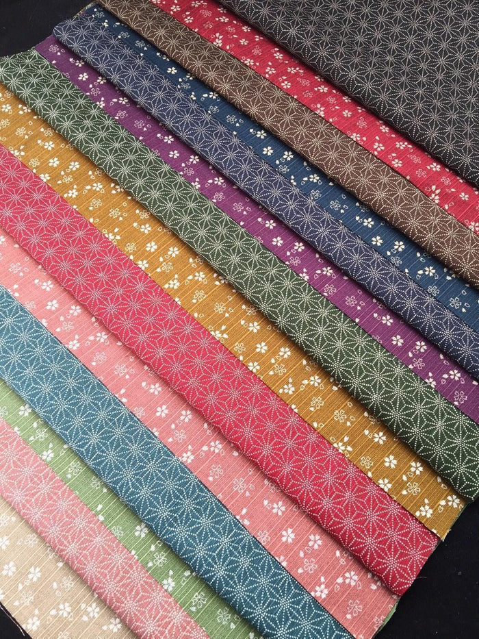 Sevenberry - Double Sided Cherry Blossom and Asanoha Star Cotton Dobby - Green Blue