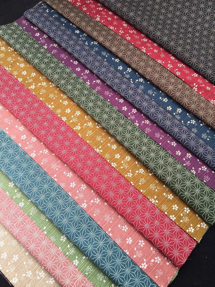 Sevenberry - Double Sided Cherry Blossom and Asanoha Star Cotton Dobby - Beige Pink