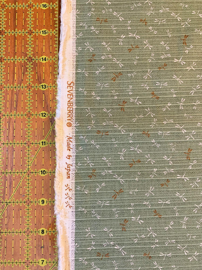 Sevenberry - Double Sided Dragonfly and Same-Komon Cotton Shantung - Green Brown