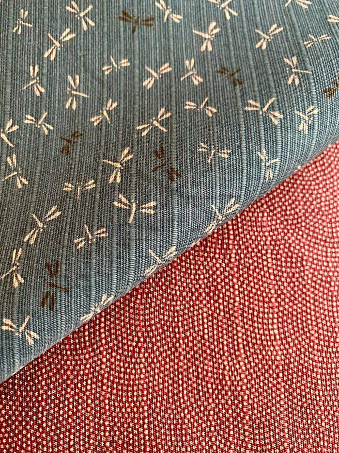 Sevenberry - Double Sided Dragonfly and Same-Komon Cotton Shantung - Slate Blue Red