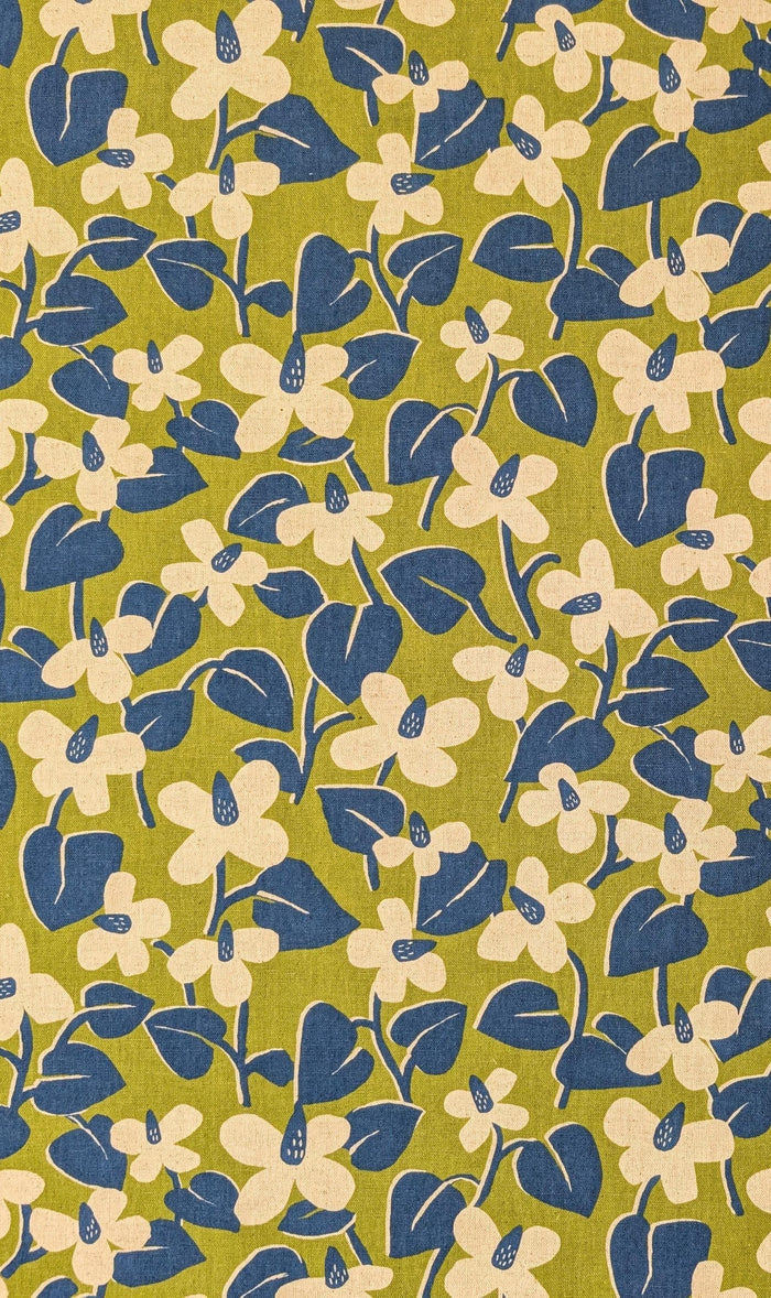 NEW Scandinavian Cone flowers Sevenberry Japanese cotton linen light canvas fabric 850431-1-5 green & blue