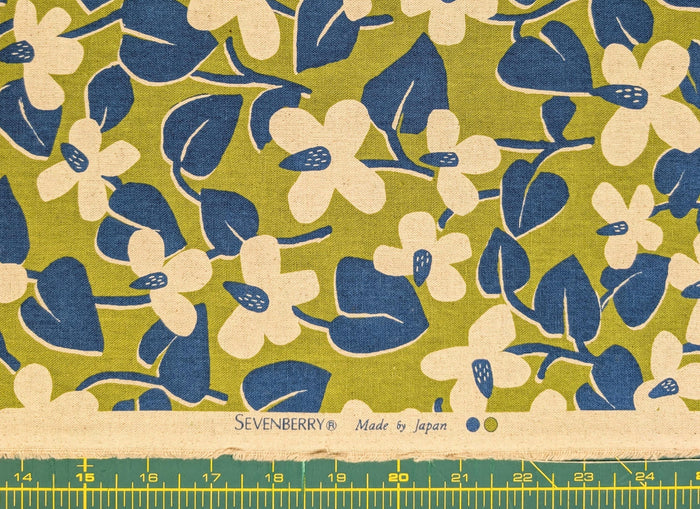 NEW Scandinavian Cone flowers Sevenberry Japanese cotton linen light canvas fabric 850431-1-5 green & blue
