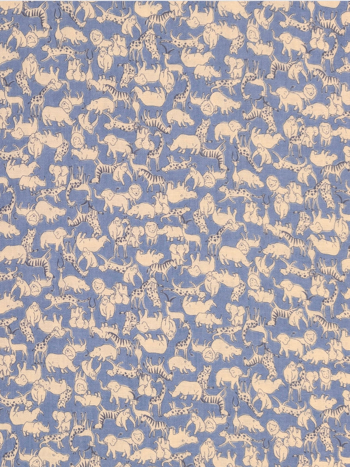 Sevenberry - Tiny African Animals Cotton Double Gauze Fabric - Blue