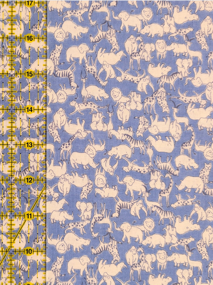 Sevenberry - Tiny African Animals Cotton Double Gauze Fabric - Blue