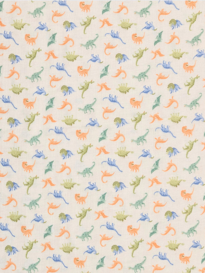 Sevenberry - Tiny Dinosaurs Cotton Double Gauze Fabric - White