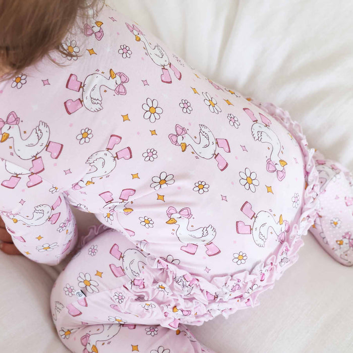 Silly Goose Ruffle Zipper Footie | Pink
