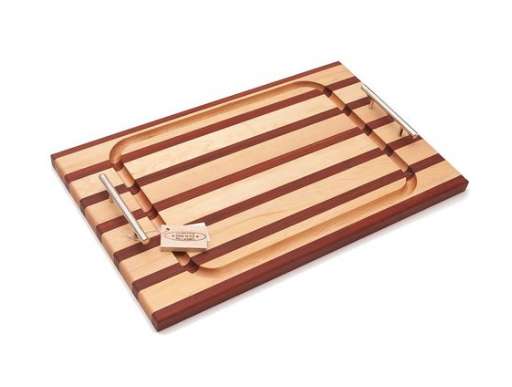 Steak board — shown with steak and serving tongs