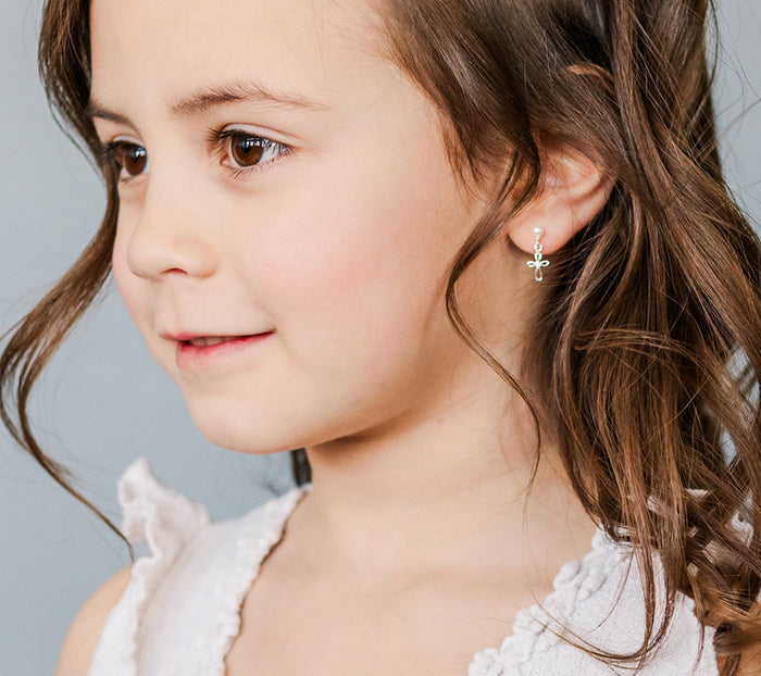 Sterling Silver Pearl Cross Baptism/First Communion Earrings