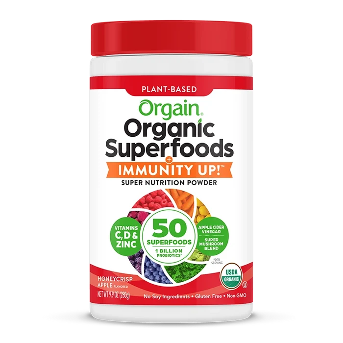 Front of Superfoods + Immunity Up! Powder Honeycrisp Apple Flavor in the 9.9oz Canister Size