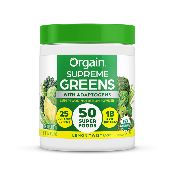 Front of Supreme Greens - Lemon Twist  Flavor in the 0.53lb Canister Size