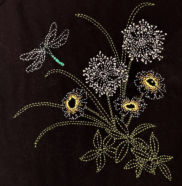 Sylvia Pippen - Queen Anne's Lace Pre-Printed Sashiko Cotton Panel - Black