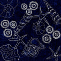 Sylvia Pippen - Scattered Shells #1 Pre-Printed Sashiko Cotton Panel - Indigo Batik