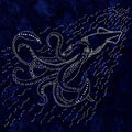 Sylvia Pippen - Squid Pre-Printed Sashiko Cotton Panel - Indigo Batik