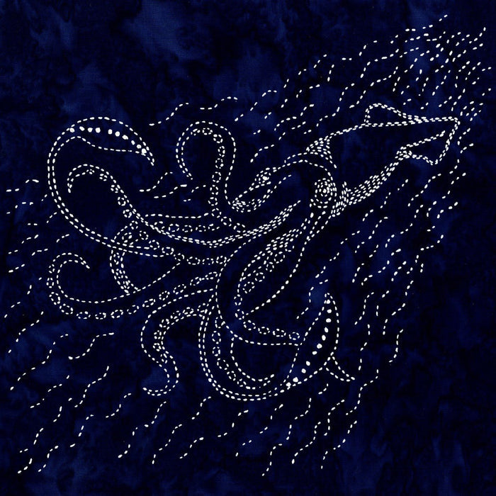 Sylvia Pippen - Squid Pre-Printed Sashiko Cotton Panel - Indigo Batik