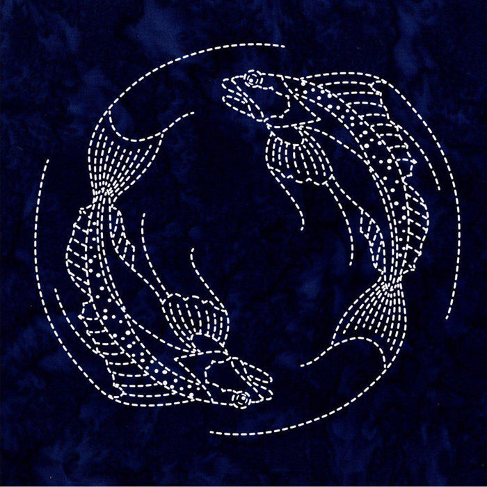 Sylvia Pippen - Batik Two Fish Pre-Printed Sashiko Cotton Panel - Indigo