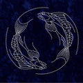 Sylvia Pippen - Batik Two Fish Pre-Printed Sashiko Cotton Panel - Indigo